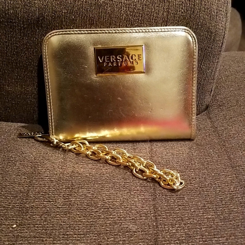 VERSACE parfums wristlet with gold colored chunky chain
